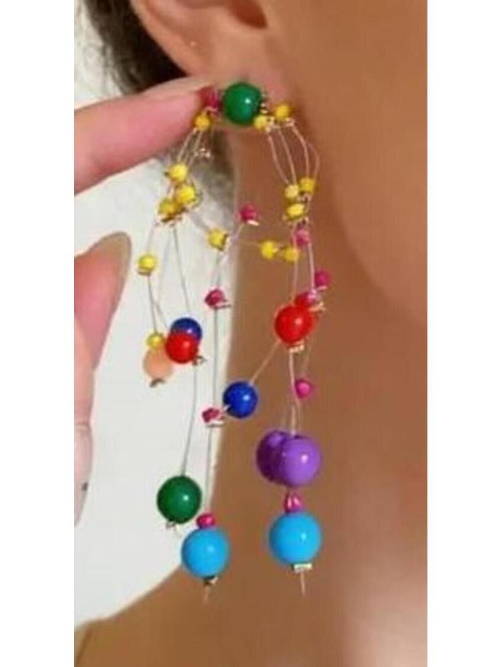 Firework Colorful Beaded Multi-Strand Earrings - Picture 2 of 5